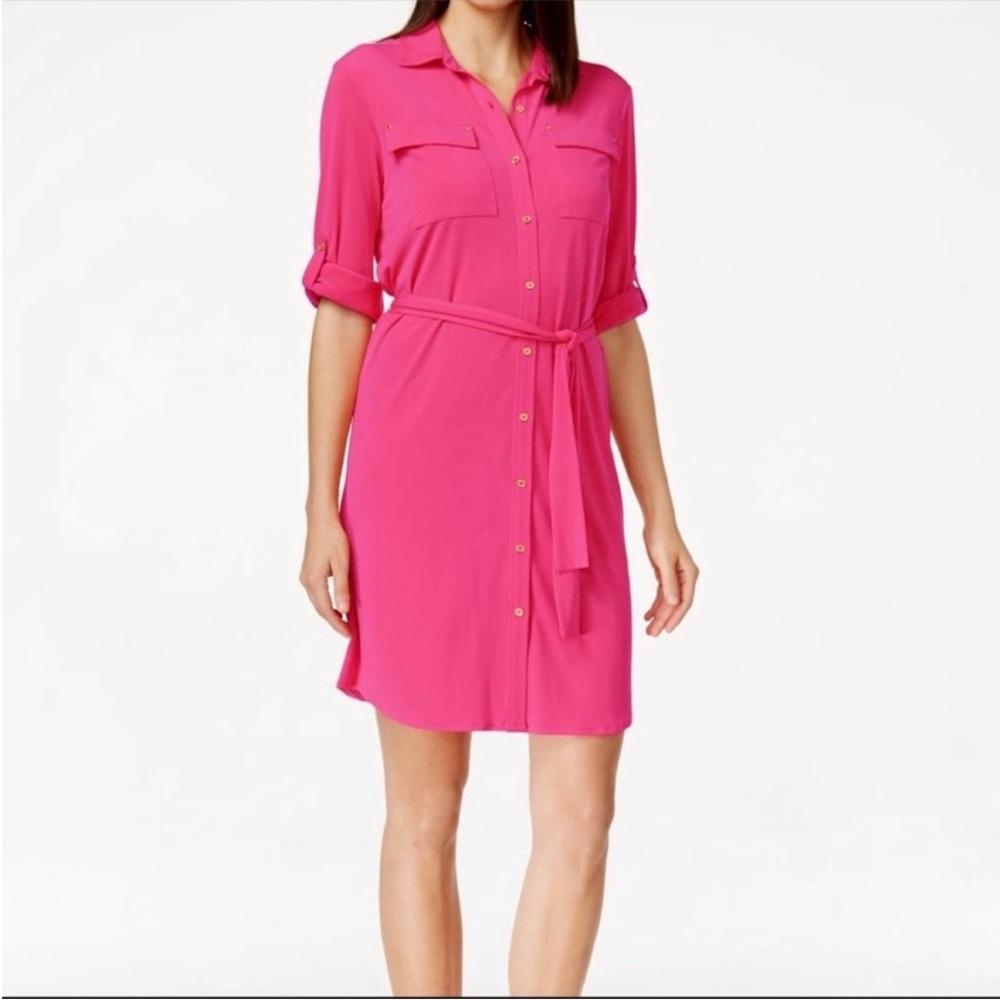 CALVIN KLEIN Pink Button Down Shirt Dress With Tie Belt NWT | Size 6